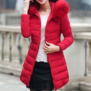 Red puffer coat with hoodie